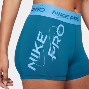 Nike Pro Women's Mid-Rise 3" Graphic Shorts (Blue)