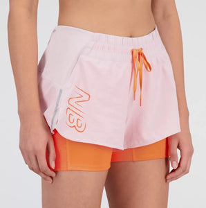New Balance Women's Printed Impact Run 2in1 Short (Stone Pink)